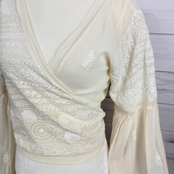 Lolita Jaca St Barth Silk Embroidered Wrap Top Boho Fairycore Cottagecore - Picture 4 of 12